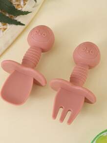 2 pezzi Set di forchette e cucchiai per l'addestramento dei bambini, posateria per l'apprendimento in silicone morbido a forma di panda per neonati, accessori per l'alimentazione, regalo per Ognissanti, Natale, Ringraziamento e Pasqua