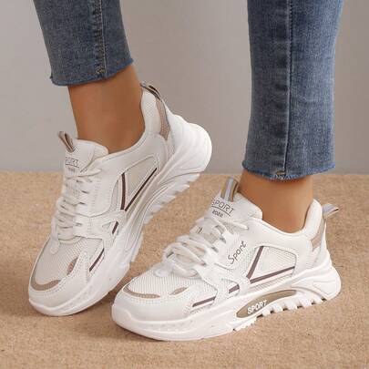 New Style Lace-Up Casual Sports Shoes, Soft Sole Chunky Sneakers, Lightweight Non-Slip Running Shoes