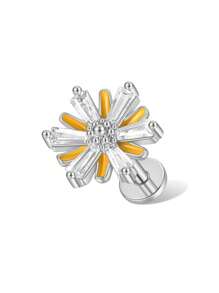 1 件雏菊耳钉，镶嵌合成方晶锆石，平底压入式身体穿孔首饰，适合派对、约会、日常佩戴