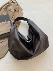 Fashionable Minimalist Large Capacity Handbag, Soft PU Leather Shoulder Tote Bag, Casual Commuter Vintage Style, Zipper Closure, Suitable For Daily Use