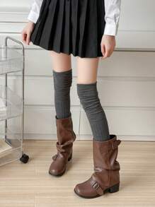 1 o 2 pares de calcetines hasta la rodilla para damas, calcetines gruesos blancos, calcetines largos hasta el muslo de color sólido a juego para botas