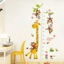 1pc Cute Cartoon Animals Monkey And Giraffe Height Growth Wall Sticker, Creative Cartoon Measuring Height Sticker For Room, Self-Adhesive And Removable, Wall Decal, Vinyl Decal For Home Decorations, Spring Decoration Items Refresh Your Home - Multicolor - View 3