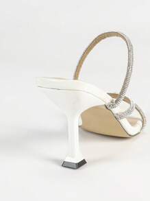Women's White High Heel Sandals, New Fashionable Comfortable Minimalist Design, Suitable For Spring And Summer, With Shining Rhinestone - White - View 3