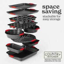 Nonstick Stackable Bakeware Set - Durable, Easy Release Baking Set, Black, 10 Pcs