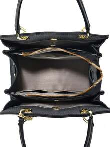 Solidna kwadratowa torba typu tote, klasyczna modna torba na ramię, damska torba dojazdowa z teksturą, duża pojemność torebki, torebka biurowa dla kobiet