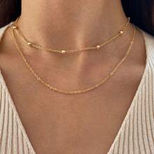 1pc Golden Beaded Necklace For Women, Minimalist Style Fashion Casual Everyday Wear Necklace - Gold - View 1