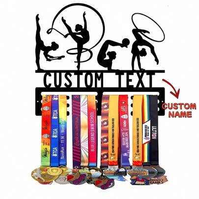 1 pièce Présentoir personnalisé pour médailles de gymnastique et de pom-pom girl, support de médailles avec texte de nom personnalisé, support mural en fer