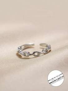 1 pieza Anillo argolla de cadena de diseño exclusivo chapado en oro de plata de ley 925, anillo geométrico estilo hip-hop abierto