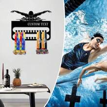 1PC Custom Swimming Athlete Medal Storage Rack; Personalized Name And Text Medal Display Rack; Wrought Iron Home Wall Decoration Rack; Suitable For Bedrooms, Living Rooms, Entryways, Etc. - Black - View 5