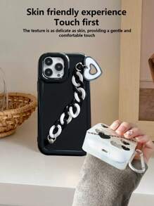 2025 New Design Black & White Heart Chain Phone Case & Earphone Case Set - Black and White - View 4