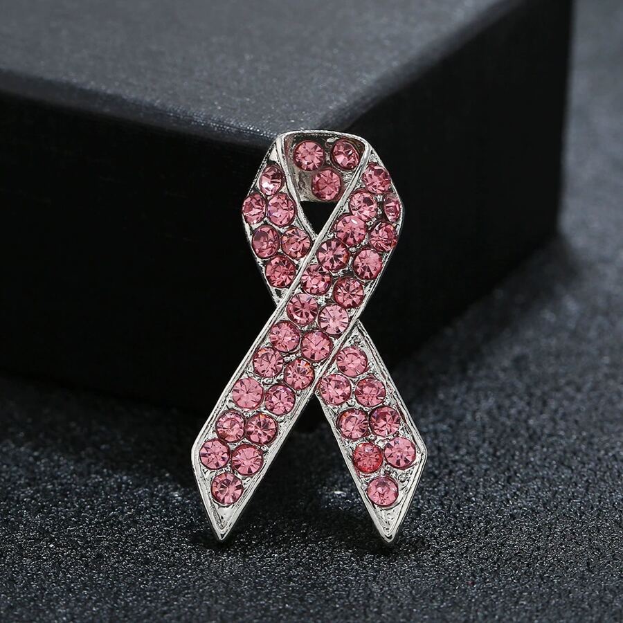 Cross-Border Popular Fashion Creative AIDS Awareness Rhinestone Pink Ribbon Brooch Pin Badge - Pink 2pcs - View 1