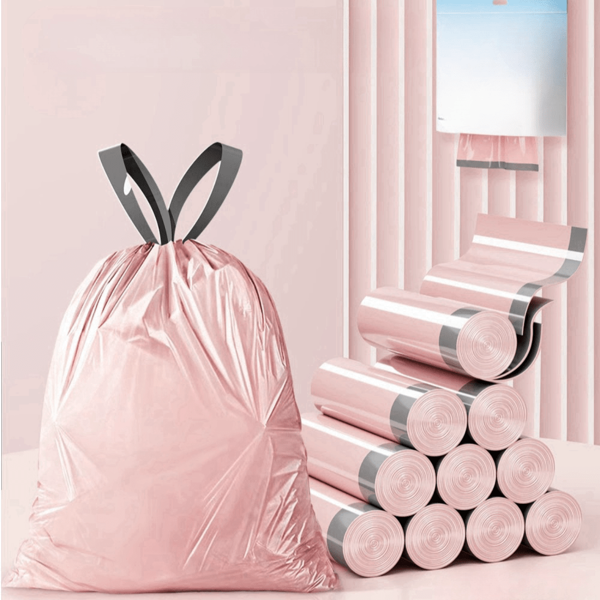 16/32/48 piezas Bolsas de basura con doble capa reforzada, con cordón para uso doméstico, bolsas de plástico para cocina extra gruesas, bolsas de basura para dormitorios de estudiantes