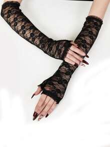 1 Pair Sexy Lace Ladies Half Finger Gloves, Lightweight Sheer Mesh Long Sleeve Arm Sleeves For Summer UV Protection And Performance