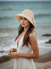 [Novidade 2025] Chapéu de Palha Feminino com Laço Exagerado | Chapéu de Praia com Aba Larga UPF 50+ Proteção Solar | Acessórios de Moda Primavera-Verão para Praia, Viagem, Férias, Atividades ao Ar Livre | Preto Clássico/Areia/Cáqui