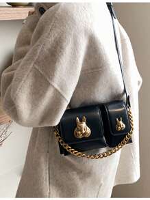 2025 New Fashion Rabbit Design Motorcycle Crossbody Bag, Women Spring Shoulder Chain Underarm Bag Stylish Sling Bag - Black - View 8