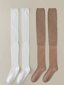 1 o 2 pares de calcetines hasta la rodilla para damas, calcetines gruesos blancos, calcetines largos hasta el muslo de color sólido a juego para botas