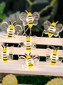 1串蜜蜂LED灯串，1米/3.28英尺、2米/6.56英尺、3米/9.84英尺可选，蜜蜂造型仙女灯，适用于卧室、客厅、植物、露台、派对、婚礼，营造温馨氛围，电池供电（不含电池） - 暖光 - 查看 4