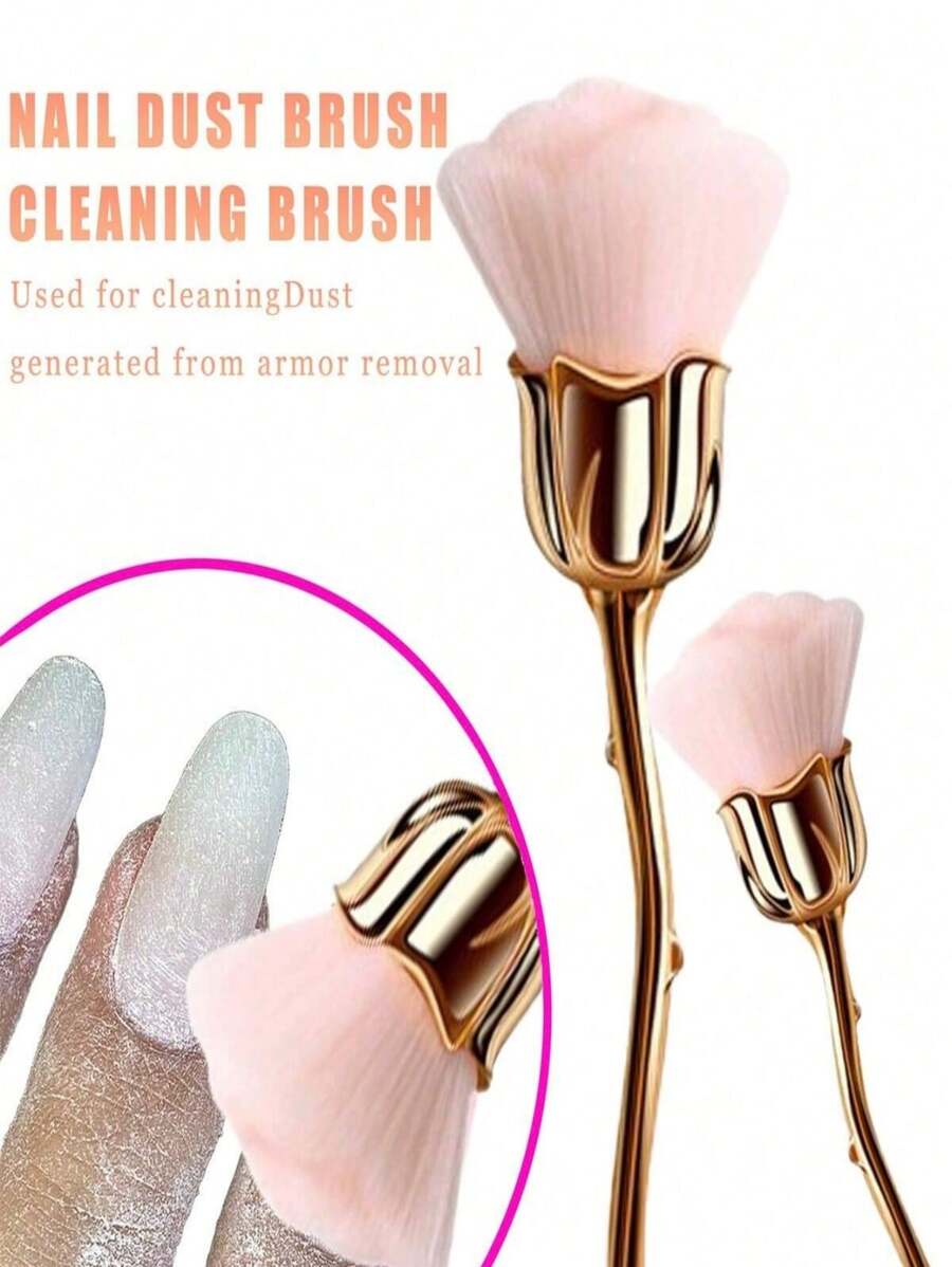 1支装美甲粉尘刷，粉色玫瑰造型，清洁刷，适用于指甲、化妆品、粉底、腮红的清洁和修剪，多功能玫瑰花美甲刷 - 指甲粉尘清洁刷、粉底、腮红化妆刷，旅行必备