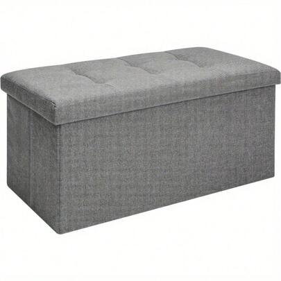 Velvet Ottoman Storage Bench Footrest Stool Seat Toy Chest Storage Box Folding With Lid Long Shoes Bench Footstool Suitable For Living Room Dark Gray