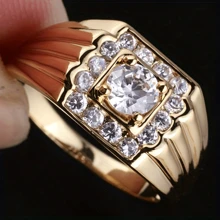 1 Stück eleganter 14K vergoldeter Verlobungs-/Ehering mit funkelnden Mehrfarbkubikzirkonia, geeignet für Bräute, luxuriöser Schmuckimitat für Frauen & Männer