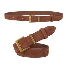 1 Pc Fashion Women Genuine Leather Belt For Jeans Dresses With Alloy Square Pin Buckle Cowhide Suede Stylish Waistband - Multicolor - View 10