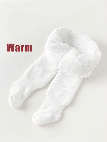 1pc Thick Thermal Lined Tights For Girls, Baby Toddler Tights Socks ,Newborn Solid Color Opaque Leggings, Winter