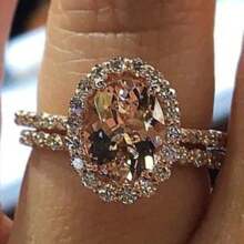 2 件 18K 香槟宝石戒指，镀玫瑰金，结婚珠宝，女士订婚周年纪念礼物 - 香檳色 - 查看 2