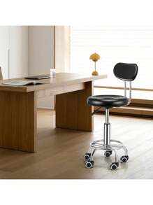 OYAJIA ‌✨Professional Hydraulic Salon Stool & Office Chair | Adjustable PU Leather Swivel Stool With/Without Backrest | 360° Rolling 5-Wheels Base For Tattoo, Massage, Home Office (Black) - Black - View 5