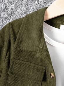 2 Stücke/Set Kleine Jungen Cord-Hemd mit Langarm und Mehrfachtaschen und Cargohose mit Klaschentaschen, lässiger Streetwear Anzug für alltägliche Anlässe, Urlaubsreisen - Armeegrün - Übersicht 3