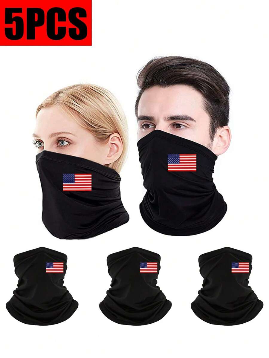 5 件/2 件/1 件美国国旗印花颈套脸部服装颈套面罩围巾防晒透气头巾透气防晒防风适用于滑雪钓鱼徒步骑行春夏季 - 彩色 - 查看 1
