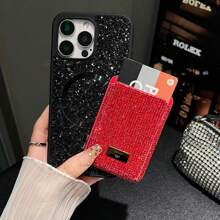 Support de carte de crédit en cristal scintillant avec support magnétique compatible avec iPhone 12/13/14/15/16 Pro Max. Accessoire pour femmes. Mini portefeuille, Portefeuille porte-cartes, Portefeuille Magsafe