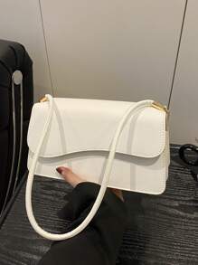 Fashionable Solid Color Asymmetrical Flip-Top Vintage Simple Elegant Shoulder Bag , Old Money , Office - White - View 4