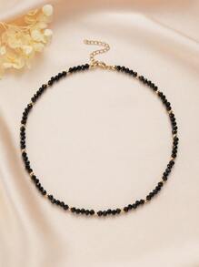 1 pieza Collar gargantilla de  negro y cuentas de color dorado para mujer, Sencillos y delicados collares de cuentas para adolescentes, joyería elegante