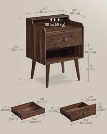Nightstands, Set Of 2, Bedside Tables With Hidden Drawers, Mid-Century End Tables With Solid Wood Legs, Side Tables For Bedroom - Brown - View 7