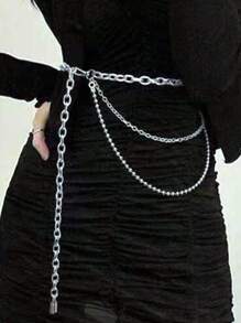 1pc Multi-Layer Fashionable Metal Lock Tassel Waist Chain Summer, School Fall, Autumn, Halloween - Silver - View 6