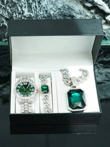 1 Set Ruby Alloy Pendant, Ruby Bracelet, Red Watch, Men's Personalized Necklace Set, Elegant Gift Set For Men - Gemstone Pendant Necklace Set - View 8