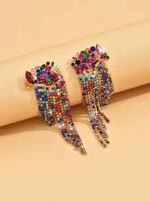 2pcs Fashion Long Fringe CZ Crystal Women's Earrings, Copper Alloy Zirconia Inlay, Shiny And Fashionable, Suitable For Parties And Daily Wear