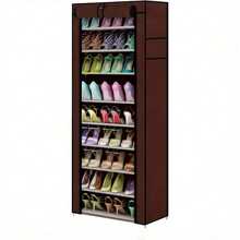 10 Layer Shoe Cabinet, Stackable Shoe Rack Storage Rack - Hand Assembled, With Non-Woven Fabric Shoe Cabinet, Stainless Steel Frame - Amarillo parduzco - Ver 2