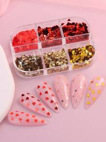 6 格心形迷你星星混合美甲亮片可爱彩色五角星混合尺寸爱心闪亮全息美甲设计卡哇伊 Y2K 美甲装饰美甲沙龙美甲用品 DIY - 彩色 - 查看 4