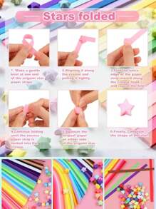 540/1080 Pcs Star Origami Papers, 27 Colors Star Paper Strips, Double Sided Folding, Solid Lucky Star Decorative Papers, DIY, Colorful Paper Confetti, Stars - Multicolor - View 5