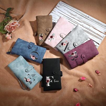 1pc Women's Personalized Custom Letter Fashion Long Wallet, Solid Color Multifunctional Zipper PU Leather Handbag, Personalized Wristband Carving, Fashionable, Retro, Simple, Fashionable, Autumn Cute, Customized Cute, Personalized, Unique, Customized Ideal Mother's Day, Valentine's Day, Christmas, Birthday, Thanksgiving, Wedding Gift, Suitable For Family, Grandparents, Friends, Girlfriends,