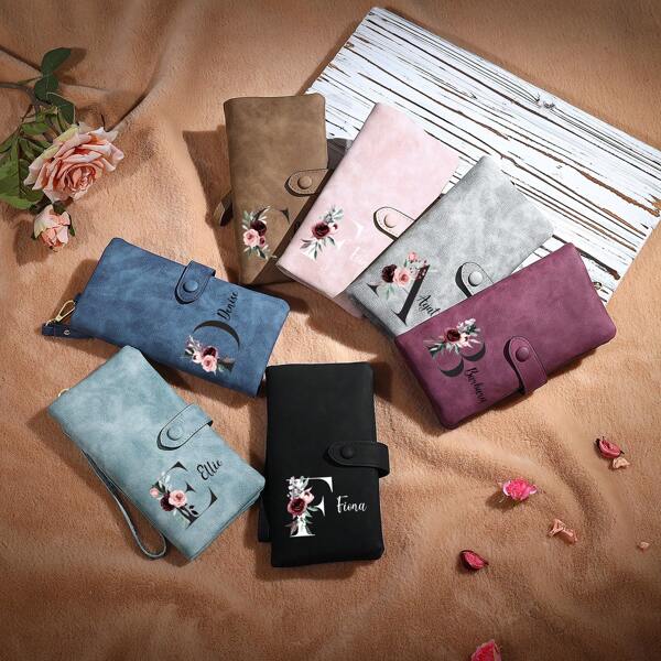 1pc Women's Personalized Custom Letter Fashion Long Wallet, Solid Color Multifunctional Zipper PU Leather Handbag, Personalized Wristband Carving, Fashionable, Retro, Simple, Fashionable, Autumn Cute, Customized Cute, Personalized, Unique, Customized Ideal Mother's Day, Valentine's Day, Christmas, Birthday, Thanksgiving, Wedding Gift, Suitable For Family, Grandparents, Friends, Girlfriends,