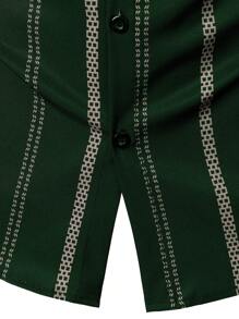 Men's Lightweight Geometric Striped Casual Business Polo Shirt, Summer - Dark Green - View 8