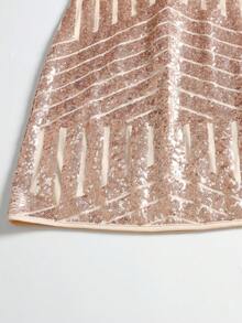 Women's Long-Sleeved Sequined Asymmetrical Neck Bodycon Party Dress, For Cocktail - Champagne - View 8