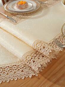 1 件缎面提花桌旗，精致水溶性刺绣蕾丝花边，简约高端，适合所有季节，可用作厨房/餐桌旗、餐垫、野餐垫、礼物、橱柜围巾、家居装饰、家庭聚会、节日装饰，适用于室内/室外、别墅、派对、婚礼装饰、装饰、户外家具系列，尺寸可选 - 卡其色 - 查看 10