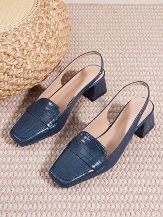 Women's Summer New French Square Toe Casual Thick Heel Slingback Sandals