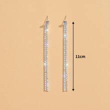 一对简约风格长款水晶耳环，适合女士婚礼和派对配饰 - 銀色 - 查看 6