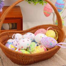 6 Piezas Decoración colgante de huevos de espuma de Pascua, adecuados para la decoración del hogar, decoración de fiestas de cumpleaños de primavera, accesorios con forma realista de huevo necesarios para la decoración casera, regalos de Pascua, con varios estilos como rayas, patrones de vid, pequeños patrones de flores, patrones de mariposa, etc.