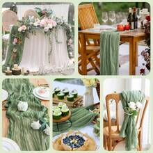 Caminho de mesa de pano de queijo verde sálvia, toalha de mesa de gaze boho, toalha de mesa de pano de queijo rústico transparente para chá de bebê, noiva, festa de aniversário, decoração de mesa