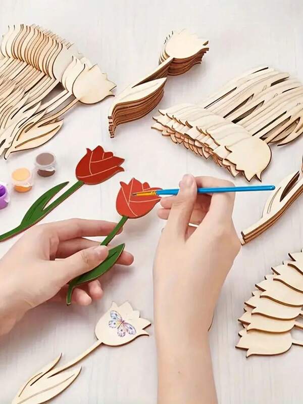 12/24 pièces fleur de rose en bois DIY, artisanat, peinture d'art, création de graffiti, set de panneaux en bois, convient pour la fête des mères, le mariage, l'enterrement de vie de jeune fille, les rendez-vous, l'anniversaire, parfait pour la décoration de la maison, de la chambre, du bureau